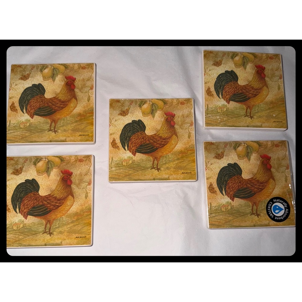 Greenbrier International Hilltop Rooster Coasters Home 4x4 Multi Farmhouse Decor